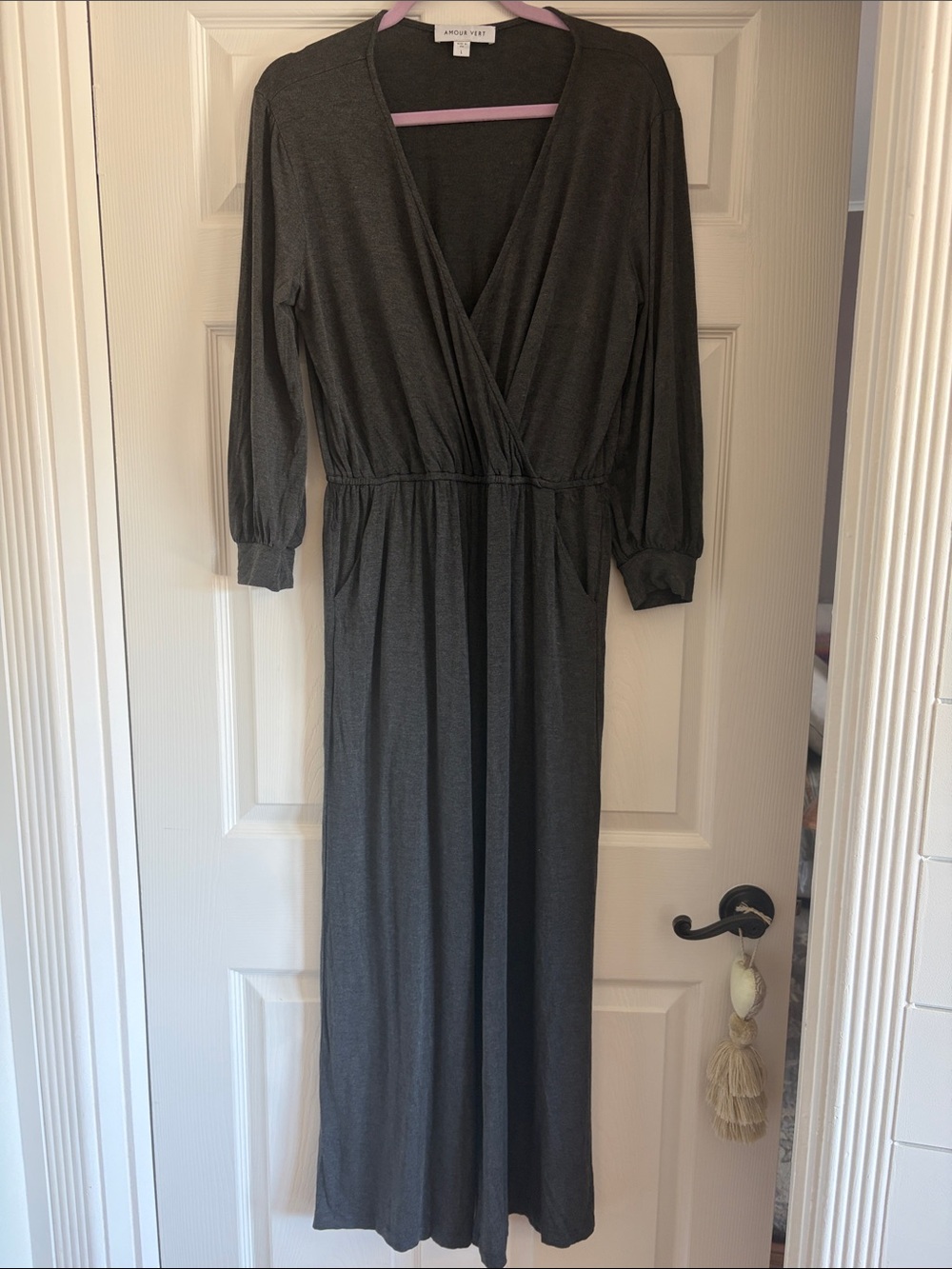 Amour Vert Charcoal Long Sleeve Faux Wrap Jumper Size Large